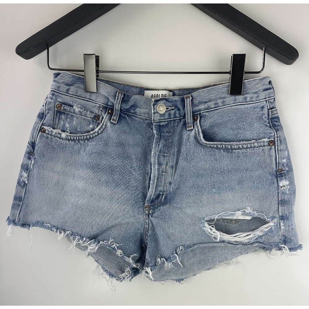 Agolde Parker Cut Off Distressed Jean Shorts Raw Hem Blue Denim Women's Size 27 - Picture 12 of 12